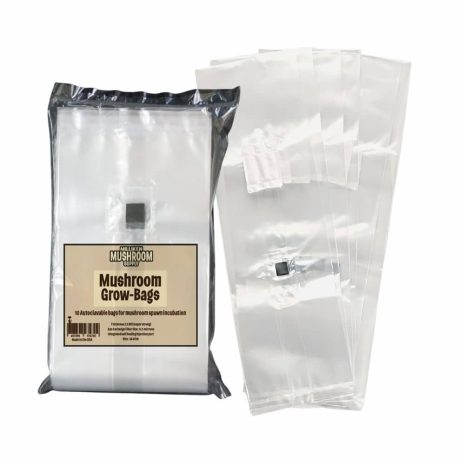 Injection port bags for growing mushrooms